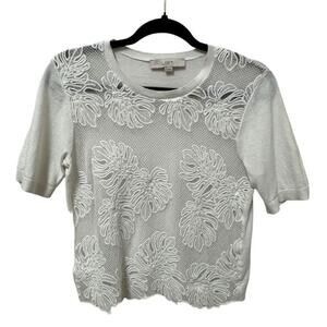 LOFT Monstera Leaf Mesh Short Sleeve Top, Size XS